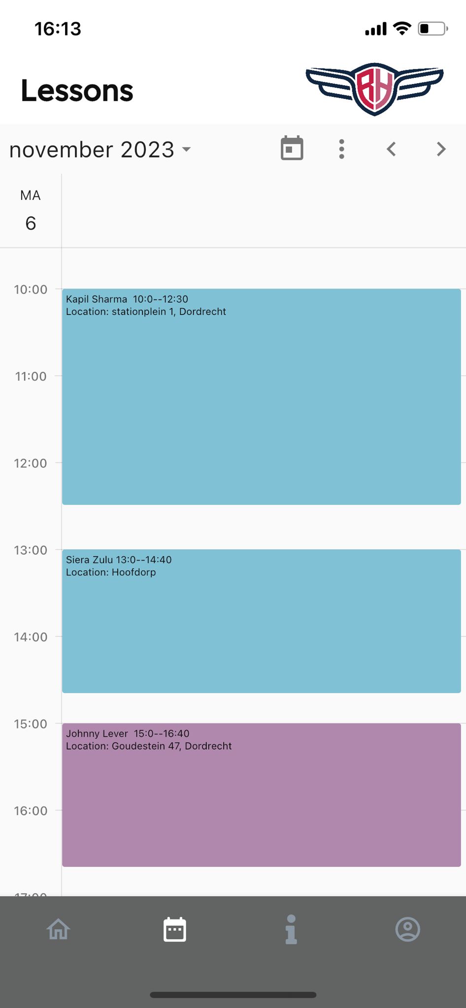 Rijlessen Dordrecht en App Lessons scherm